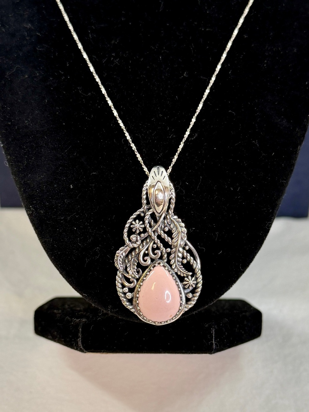 CAROLYN POLLACK X AMERICAN WEST Pink Peach Stone Filigree Pendant Necklace